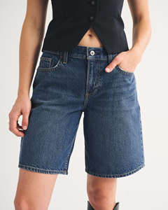 Shorts Bermuda de Mezclilla para Mujer, Cintura Alta, Lavado Oscuro, Cinco Bolsillos, Cierre de Botones, Estilo Casual, Corte Regular - Product Image 6