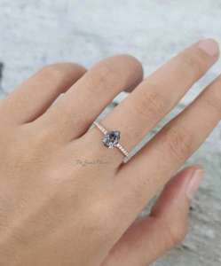 Pear Shaped Black Rutilated Quartz Engagement <b>Ring</b> Rose <b>Silver</b> Vintage Engagement <b>Ring</b> Half Eternity Diamond <b>Ring</b> Anniversary - Product Image 2