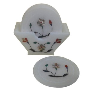 Ensemble de 4 sous-verres en bois de sheesham Aqdus Saleem avec incrustation de marbre, avec couvercle et cuillère |   Artisanat écologique en gros - Product Image 4