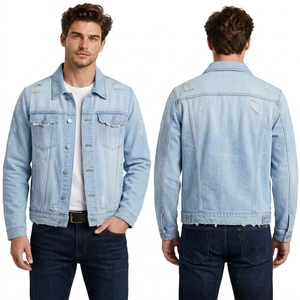 Custom Beige Taupe Colorblock Denim Trucker Jacket <b>for</b> <b>Men</b> with Dual Chest Pockets and Contrast Panel Styling - Product Image 2