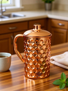 High-Quality Hammered/Lined Pure Copper Pitcher Set | Anti-Oxidant Coated Copper Water <b>Jug</b> & Glasses Vintage Elegant Copperware - Product Image 2