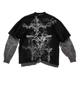 Men’s <b>Gothic</b> Skull Graphic Long Sleeve T <b>Shirt</b> Vintage Oversized Streetwear Round Neck Casual Top - Product Image 2