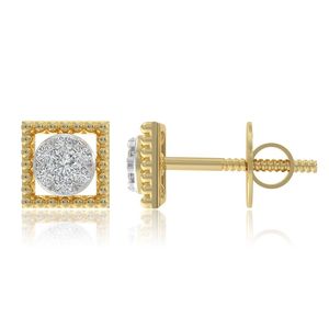 Yellow Gold Lab Grown Diamond Square <b>Halo</b> Cluster Stud <b>Earrings</b> - Product Image 2
