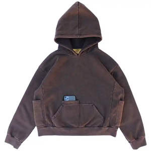 Sweat à capuche personnalisé en molleton bouclette 500 GSM, coupe oversize, délavé à l'acide, effet vieilli vintage, coupe carrée ample et courte, style streetwear, en coton molletonné O - Product Image 1