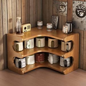 Three Layer Adjustable Modern Bamboo Corner Storage Rack <b>Desktop</b> Organizer <b>Shelf</b> Standing Mug Holder for Bathroom Kitchen Home - Product Image 2