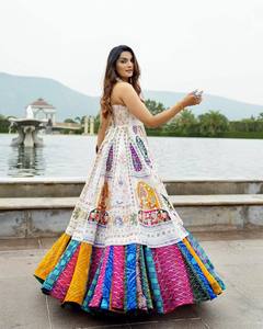 Heavy Soft Muslin Cotton Digital Print Lehenga Choli with <b>Full</b> <b>Mirror</b> Work Flair Lehenga Traditional <b>Mirror</b> Glow Lehenga Choli - Product Image 1