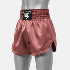 Muay Thai Boxing <b>Shorts</b> Satin <b>Pink</b> Elastic Waistband Front Logo Martial Art Wear Muay Thai Boxing <b>Shorts</b> For Sale - Product Image 2
