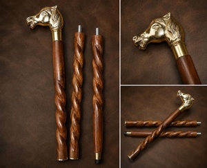 Canne de marche en bois de luxe avec poignée en laiton en forme de tête de cheval, artisanale, décoration d'intérieur, 36 pouces - Product Image 2