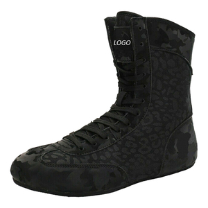 Chaussures de boxe respirantes en cuir à tige haute, à lacets, avec accent bleu personnalisable, pour adultes unisexes - Product Image 5