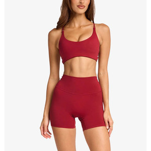 Women's High Support Yoga <b>Set</b> Seamless Bra & Short Custom Design SOLID Color Eco-friendly Breathable Skinny Fit Low Moq - Product Image 1