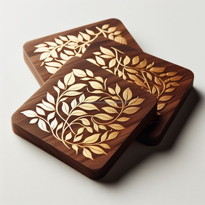 Posavasos de madera de acacia ecológicos hechos a mano por expertos y bloques de cortar cuadrados de 1,5 cm de grosor duraderos para uso doméstico y restaurante - Product Image 1