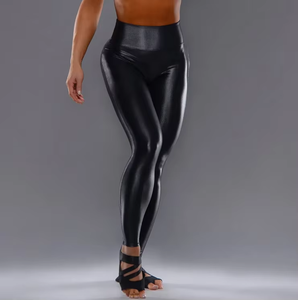 Leggings taille haute longueur intégrale, noirs unis, sans coutures, extensibles dans quatre directions, pour femmes - Product Image 3