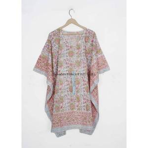 Kaftan long ample en coton vintage fait main pour femme avec cordon de serrage à la taille, taille unique, confortable, idéal comme paréo de plage pour femme - Product Image 3