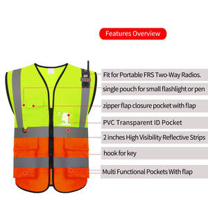 Gilet de sécurité réfléchissant haute visibilité avec fermeture éclair et poches, gilet en maille respirante, mélange orange et jaune - Product Image 4