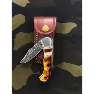 Couteau pliant artisanal LEGACY BLADES en acier Damas, pointe tombante, manche en bois, qualité industrielle OEM, pour camping et randonnée - Product Image 4