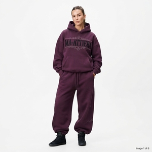 Custom <b>Women</b> Burgundy Rhinestone Hoodie <b>Jogger</b> Set Cotton <b>Fleece</b> Oversized Streetwear Tracksuit Wholesale - Product Image 1