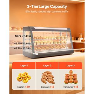 Scaldavivande Commerciale da 1600W con Luci LED e Ripiani Regolabili, Espositore a 3 Livelli, Controllo Manuale della Temperatura, Intervallo 86-185°F - Product Image 5