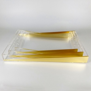 Plateau de service rectangulaire en acrylique Jack Worth Gold avec poignée Couleur claire et or Tailles L/M/S Épaisseur 3.5/5mm Utilisation intérieure/extérieure - Product Image 5