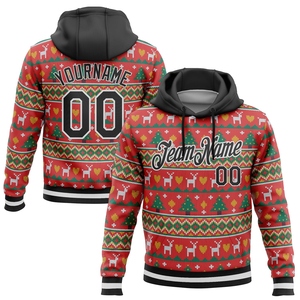 Wholesale Direct Industry New Design Custom Stitched Red Black-White 3D Christmas Sports Pullover Sweatshirt Hoodie - Product Image 1