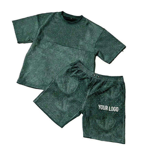 Nueva llegada de conjuntos de camisetas personalizadas para hombre, conjuntos cortos de verano de 2 piezas con pedrería, 100% algodón, felpa francesa para hombre - Product Image 5
