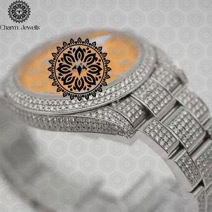 Montre de luxe pour homme Charm_Jewells en acier inoxydable, cadran analogique 40 mm, lunette sertie de diamants, verre cristal, mouvement mécanique, étanche 10 bars - Product Image 4