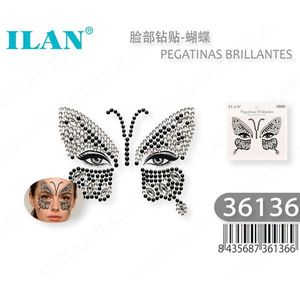Adesivi con strass per il viso ILAN, design a farfalla per decorazione facciale 36136 - Product Image 1