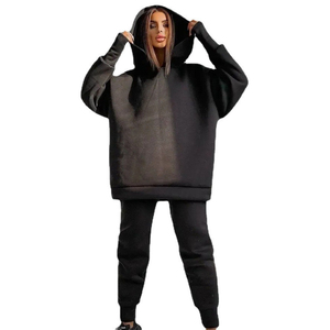 ชุดจ็อกกิ้งผู้หญิงไซส์ใหญ่แบบสั่งทำพิเศษสำหรับฤดูหนาว ทรงหลวมไหล่ตก พร้อมโลโก้สั่งทำ ชุดฮู้ดดี้ 2 ชิ้น สวมใส่สบาย - Product Image 4