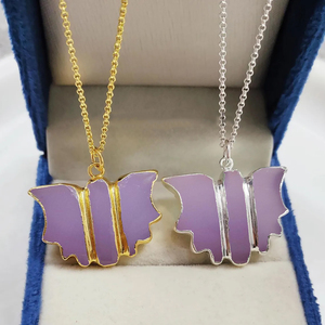Collar con Colgante de Murciélago de Calcedonia Rosa Hecho a Mano, Chapado en Oro de 14K, Joyería de Animales de Latón, Venta al por Mayor - Product Image 2