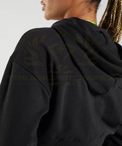 Hermosa sudadera recortada con cremallera completa para mujer 85% algodón 15% poliéster transpirable bolsillos de secado rápido longitud corta Sudadera con capucha Crop Top - Product Image 6