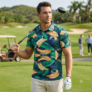 T-shirt de golf imprimé numérique tropical 100 % coton, anti-humidité, séchage rapide, manches courtes, fournisseur OEM, logo personnalisé - Product Image 6
