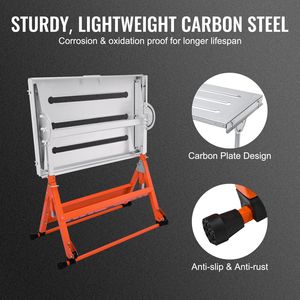 Banco da Lavoro per Saldatura con Dimensioni 76x51 cm e Capacità di Carico di 180 kg, Banco Pieghevole in Acciaio con Fessure da 2,8 cm e Ruote - Product Image 6