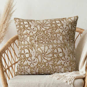 Housse de coussin marron imprimée à la main, motif géométrique mandala, oreiller décoratif moderne rustique pour salon - Product Image 5