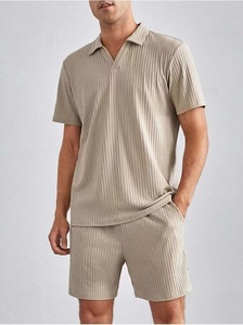 Conjunto de Camiseta Polo de Punto Acanalado Negra y Pantalones Cortos para Hombre, Ropa Casual de Verano - Product Image 2