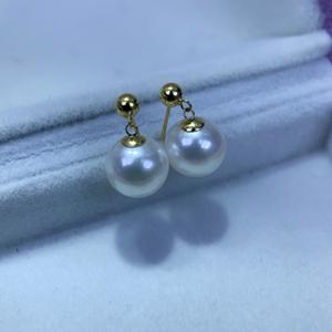 7-8mm 925 Silver Freshwater <b>Pearl</b> <b>Earrings</b> Wind-Blown Short Line Zhuji Natural High Gloss Bright Round <b>Pearls</b> - Product Image 4