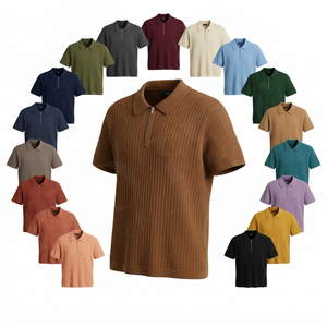 Polo à manches courtes côtelé 100% polyester de qualité supérieure avec col zippé, confortable et décontracté, OEM ODM, polos tendance - Product Image 1