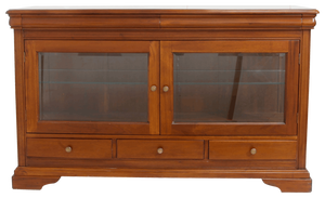 Aparador de Estilo Antiguo en Madera de Caoba Maciza con Dos Puertas de Vidrio y Cinco Cajones, Mueble Hecho a Mano para Sala de Estar - Product Image 2