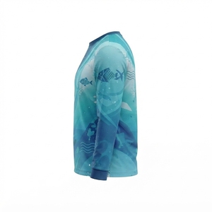 Chemise de pêche unisexe à manches longues en polyester 220g, imprimé par transfert thermique motif vague océanique, UPF 50, anti-UV, respirante - Product Image 3
