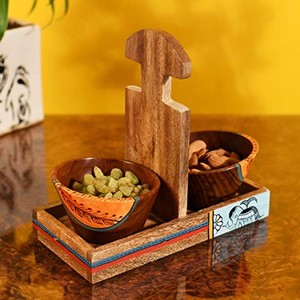 Plateau de service en bois d'acacia, motif floral peint à la main, vente en gros Inde - Product Image 3