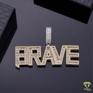 สร้อยคอจี้เพชร "BRAVE" สไตล์ฮิปฮอปสุดหรู ชุบทอง ประดับเพชรเลี้ยงในห้องปฏิบัติการ เครื่องประดับแฟชั่น - Product Image 4