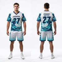 Ensemble de lacrosse athlétique personnalisé 100% polyester bleu noir, maillot et short sublimés pour compétition de club et tenue d'équipe