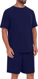 Conjunto de camiseta y pantalones cortos de algodón tejido de color sólido, informal, de verano, para hombre, talla grande - Product Image 4
