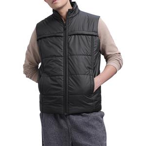 Men's <b>Black</b> Quilted <b>Vest</b> Stand Collar Zipper Closure Windproof Casual Winter Outerwear With Pockets Regular Length - Product Image 4