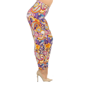 High Waisted Full Length Printed Paisley Pattern <b>Leggings</b> <b>Women's</b> Stretch Knitted Casual Pants All Seasons - Product Image 4