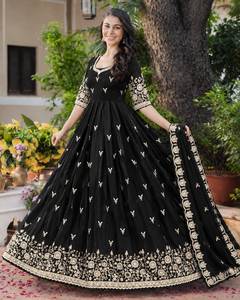 Ensemble de robe Anarkali pour femme en faux georgette lourdement brodé avec dupatta, costume ethnique de créateur 3 pièces pour soirée, longueur 50 pouces - Product Image 2