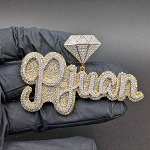 Lab Grown Diamond <b>Custom</b> <b>Name</b> Pendant White Yellow Gold Hip Hop Iced Out Script Letter <b>Necklace</b> Luxury Statement Jewelry Gift - Product Image 1