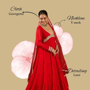 Heavy Georgette Gown Pant Dupatta Set With Real Mirror Lace Full <b>Stitched</b> Party Wear - Product Image 1