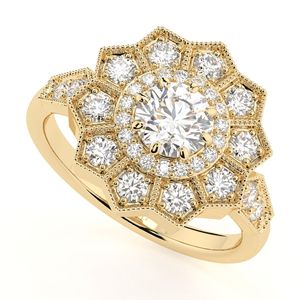 Anillo de Compromiso con Halo de Moissanita de Corte Redondo, Estilo Floral y Bonito para Mujer, Marca RITZIN - Product Image 3