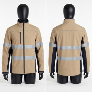 Premium Polyester Canvas Waterproof Breathable Hooded Work Jackets 220 Grams <b>Khaki</b> Black Reflective Tape Custom Logo Utility <b>Men</b> - Product Image 1