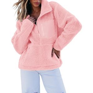 Chaqueta Sherpa Reversible 2025 para mujer, abrigo de invierno de manga larga con cremallera a la moda con bolsillos, diseño informal de lana cálida - Product Image 2