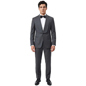 SHAGHAF <b>Men's</b> Gray Tuxedo Suit Single Breasted Notched Lapel <b>Black</b> Bow <b>Tie</b> British Style Formal Wear Adult Anti-Wrinkle 220g - Product Image 1